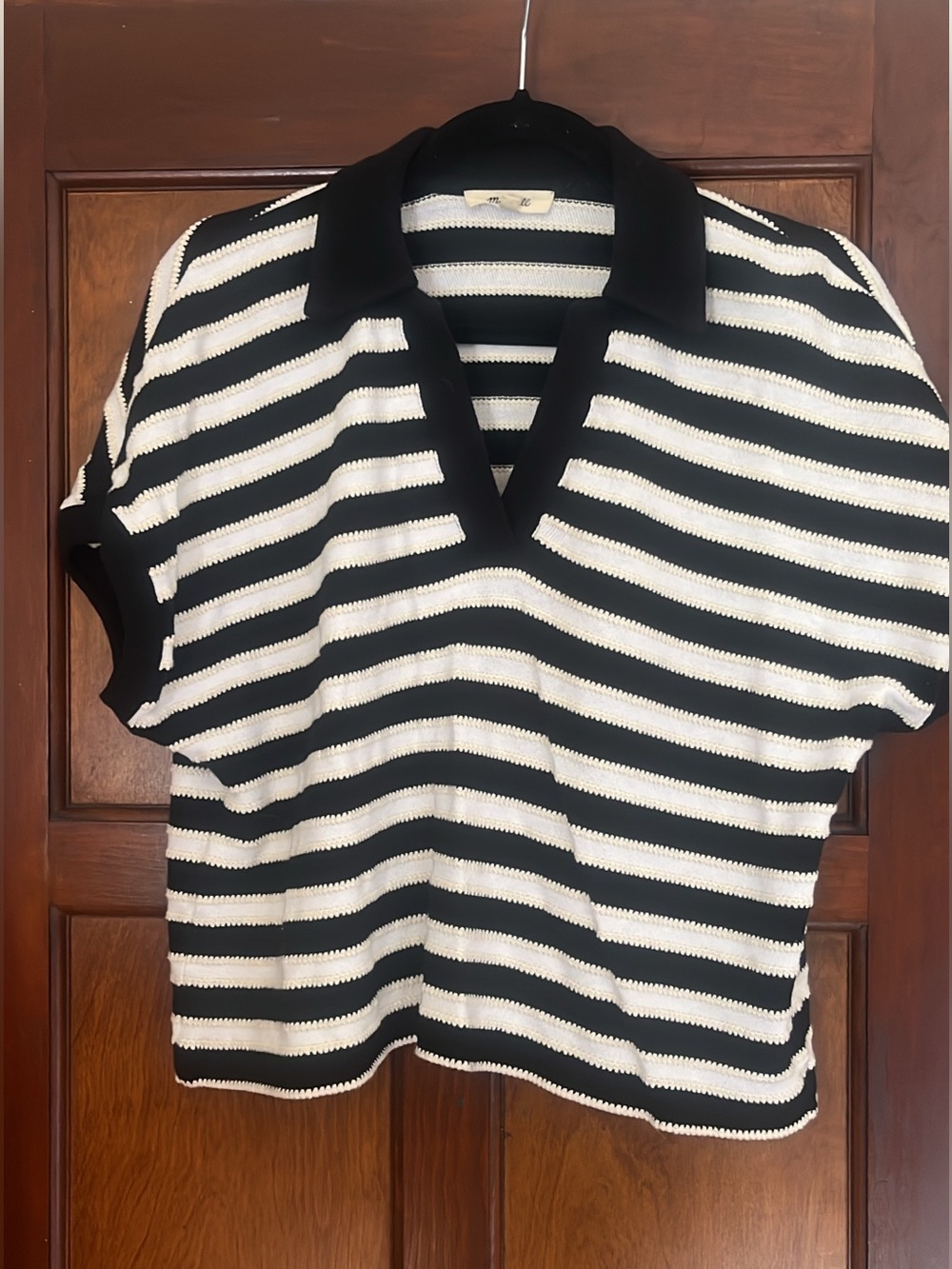 Madewell Black and White Striped Polo Sweater Top